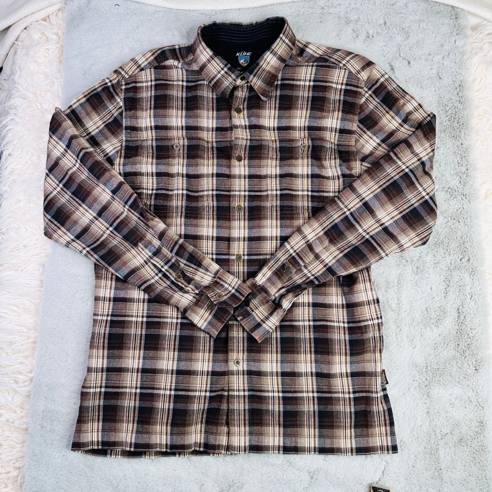 Kuhl Shirt Mens Medium Plaid Long Sleeve Stretch Button Flannel Hike Rugged Man - Picture 12 of 16